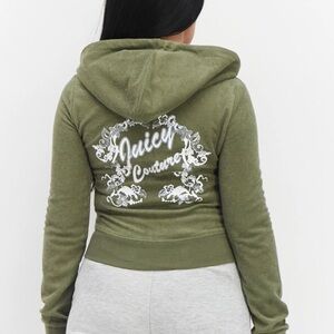 Juicy Couture Moss Green Terrycloth Y2K Tracksuit Hoodie, size small
